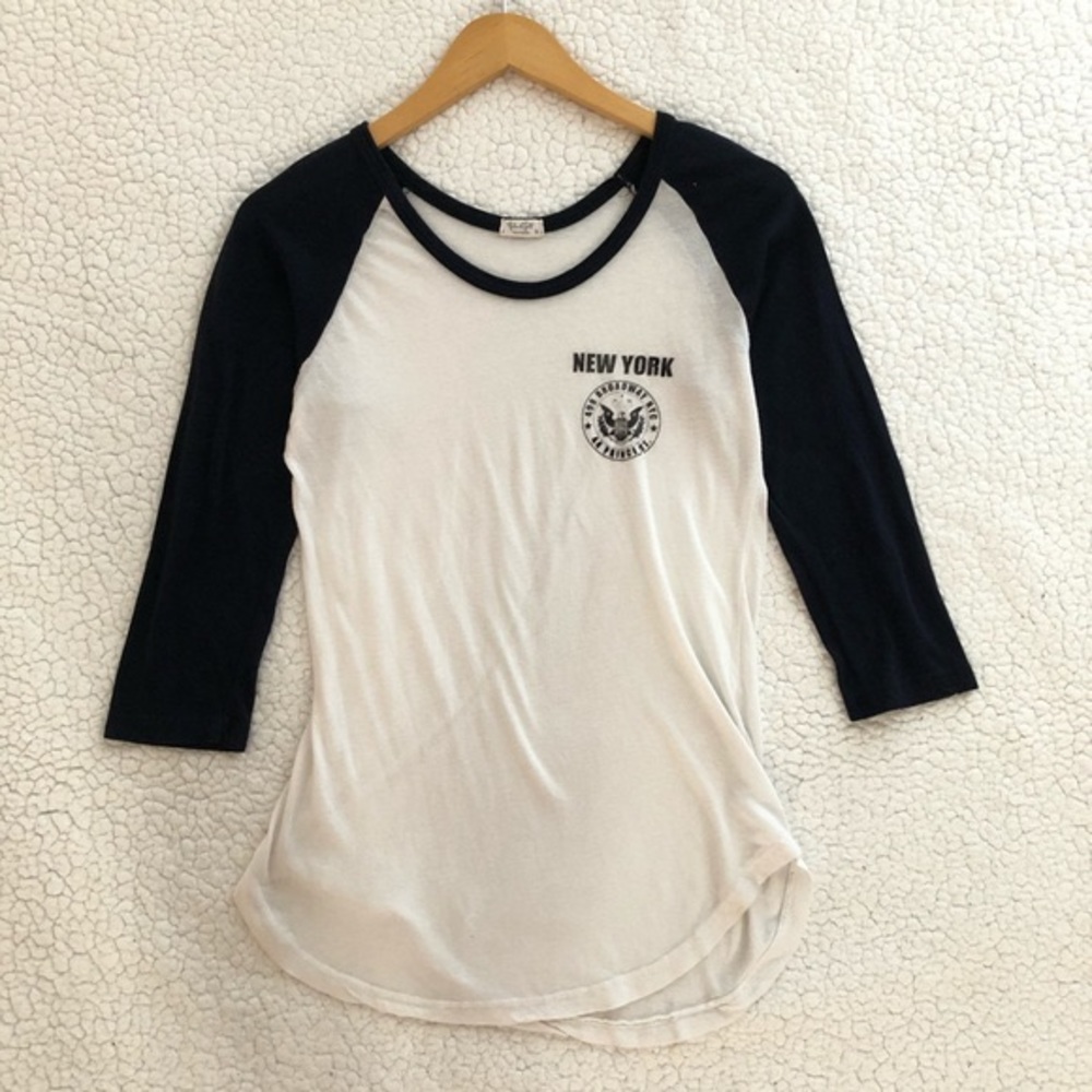 White and navy blue Brandy Melville baseball tee